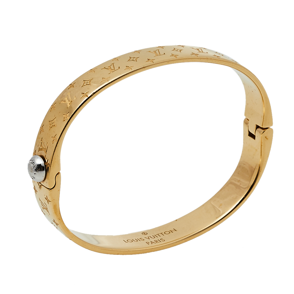 

Louis Vuitton Engraved Monogram Pattern Nanogram Cuff Bracelet, Gold