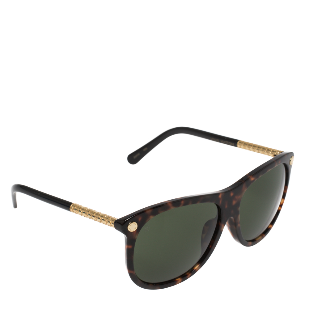Pre-owned Louis Vuitton Brown Havana/ Green Z0893e Vertigo Square Sunglasses