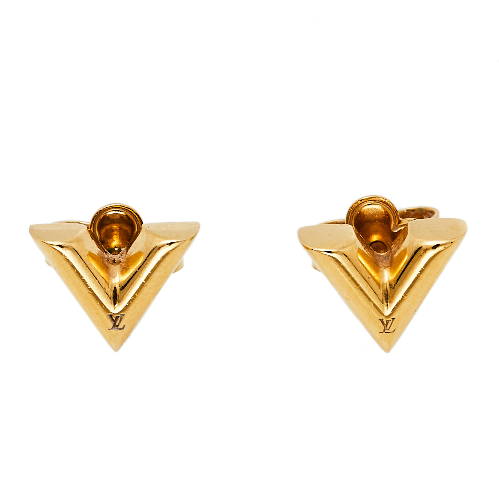 Pre-owned Louis Vuitton Gold Tone Essential V Stud Earrings