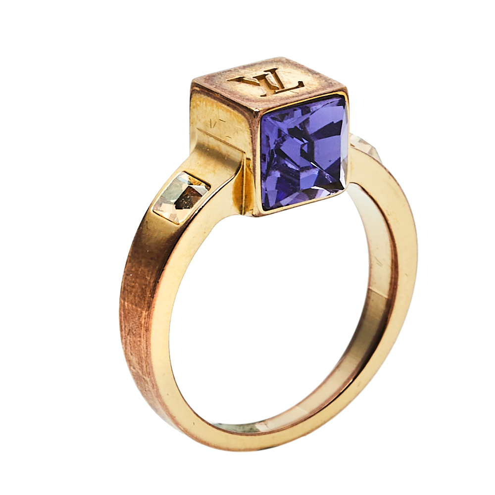 Pre-owned Louis Vuitton Gamble Crystal Gold Tone Ring M
