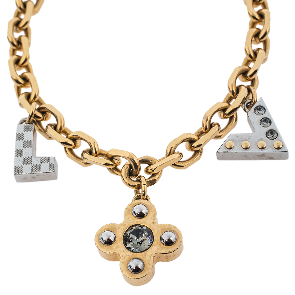 

Louis Vuitton Two Tone Love Letter Timeless Charm Bracelet, Gold