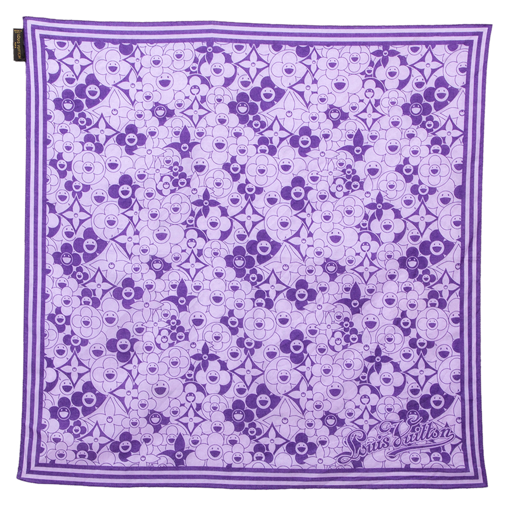 Pre-owned Louis Vuitton Purple Cosmic Blossom Printed Cotton Square Scarf
