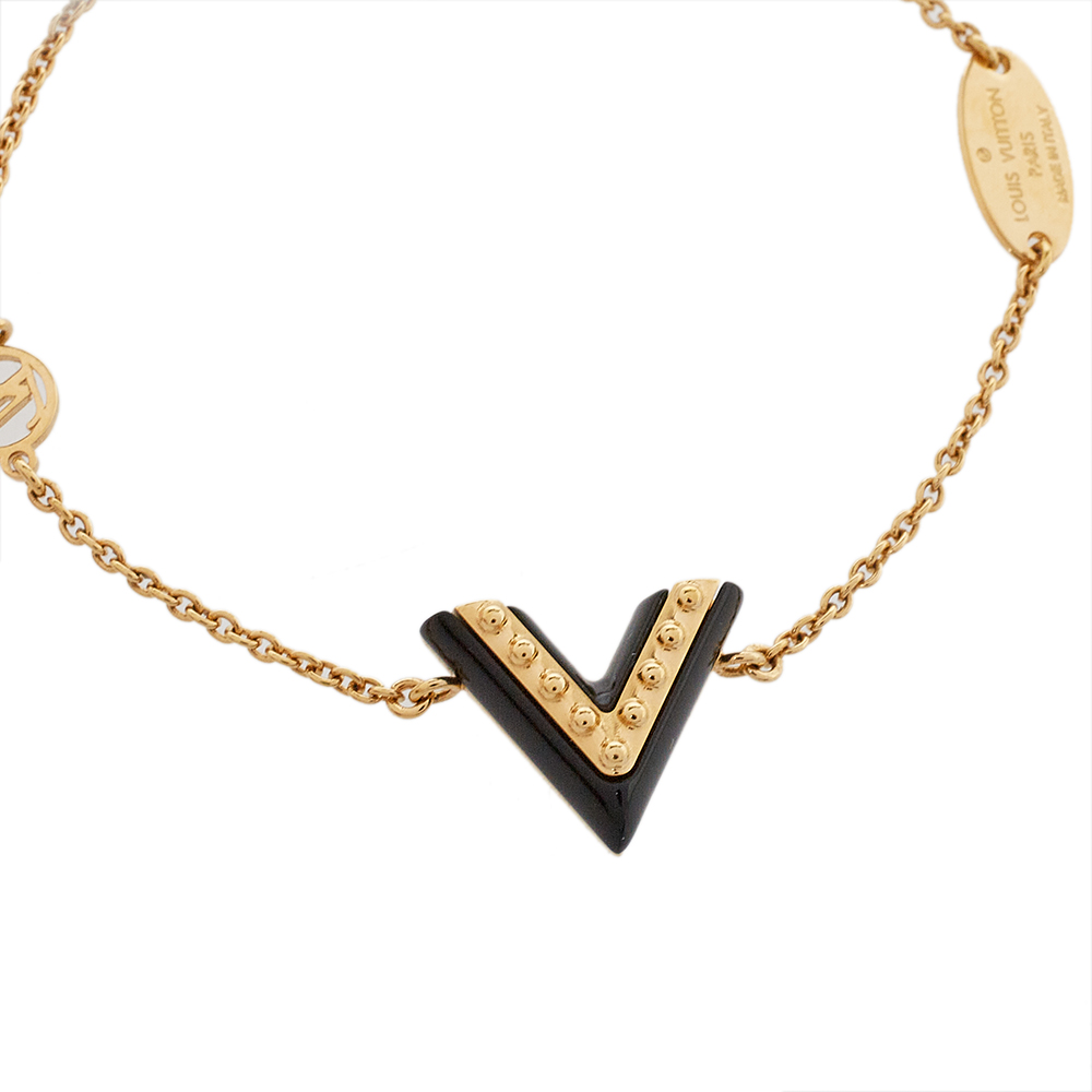 

Louis Vuitton Black Lacquer Studded Essential V Bracelet, Gold