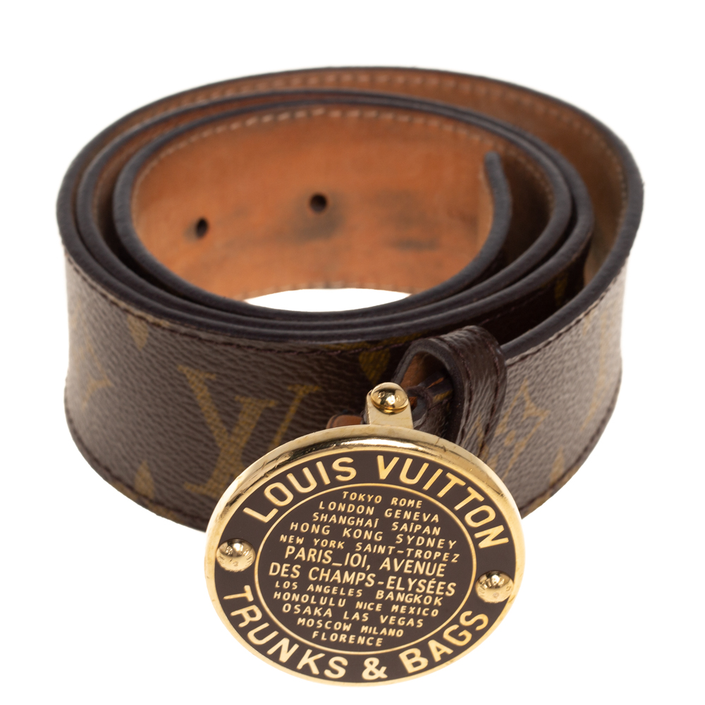 

Louis Vuitton Monogram Canvas Trunks and Bags Round Buckle Belt, Brown