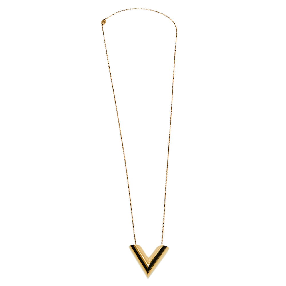 

Louis Vuitton Gold Tone Large Essential V Necklace