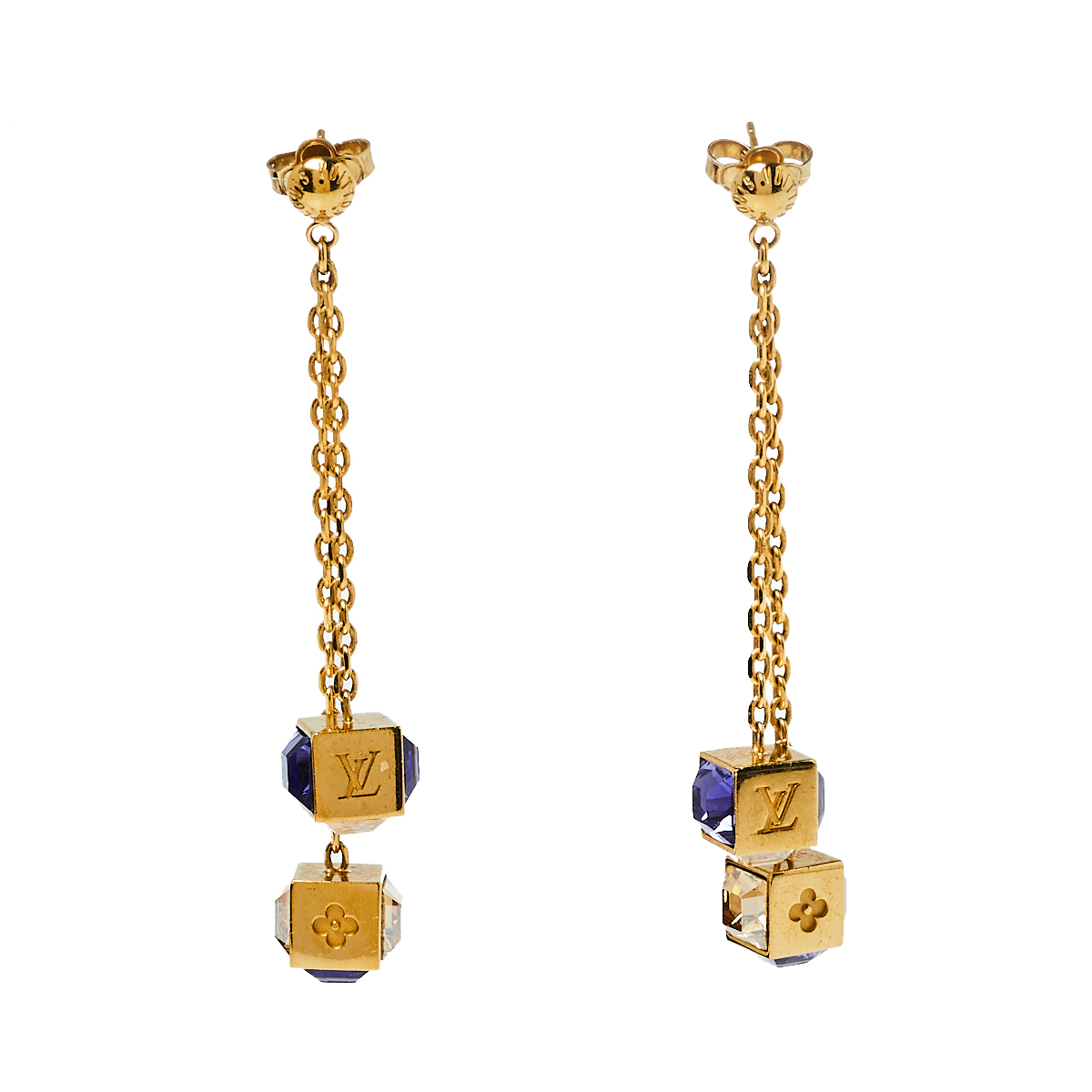 Louis Vuitton Gamble Crystal Gold Tone Drop Earrings Louis Vuitton