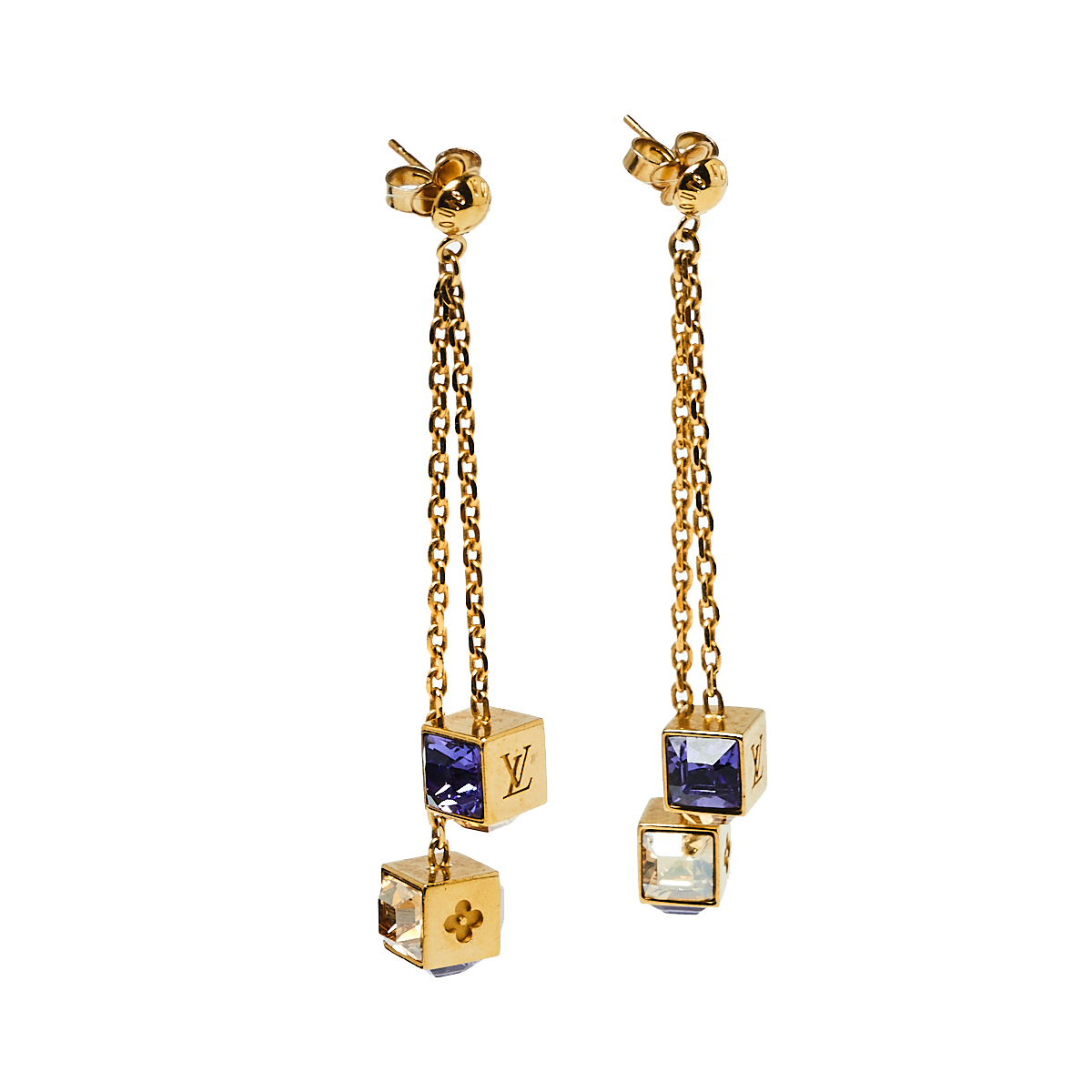 

Louis Vuitton Gamble Crystal Gold Tone Drop Earrings