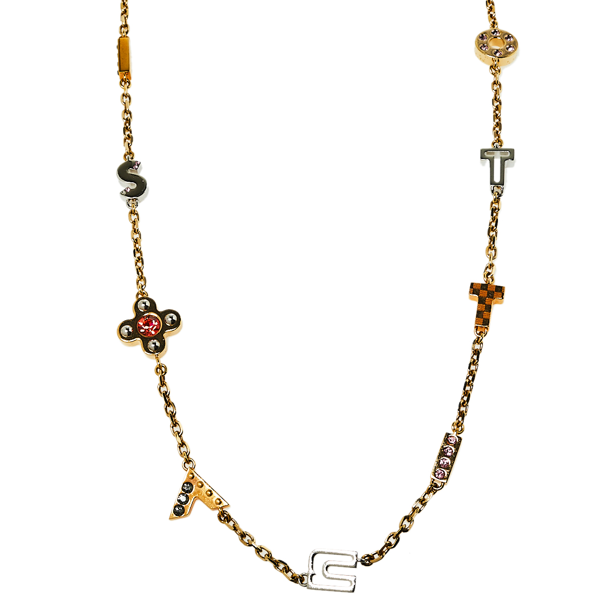 

Louis Vuitton Two Tone Love Letters Timeless Long Necklace, Gold