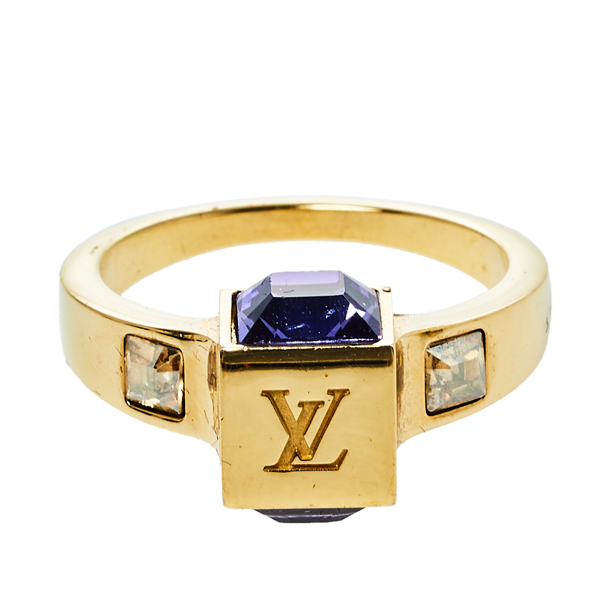 

Louis Vuitton Gamble Crystal Gold Tone Ring Size