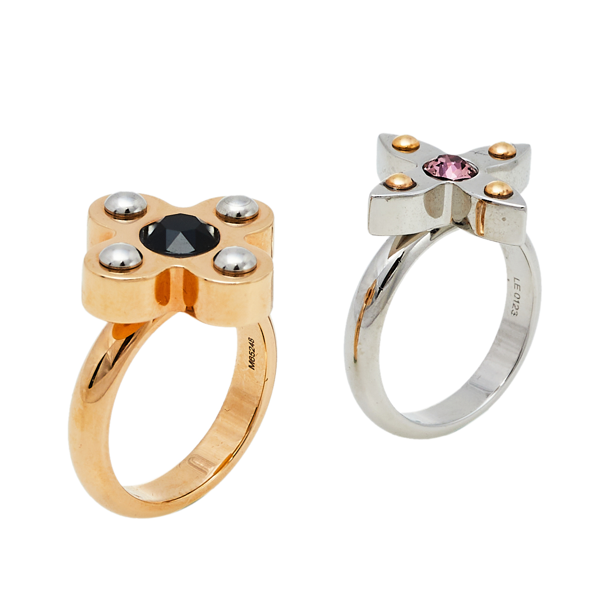 Pre Owned Louis Vuitton Two Tone Love Letter Timeless  Ring Set L