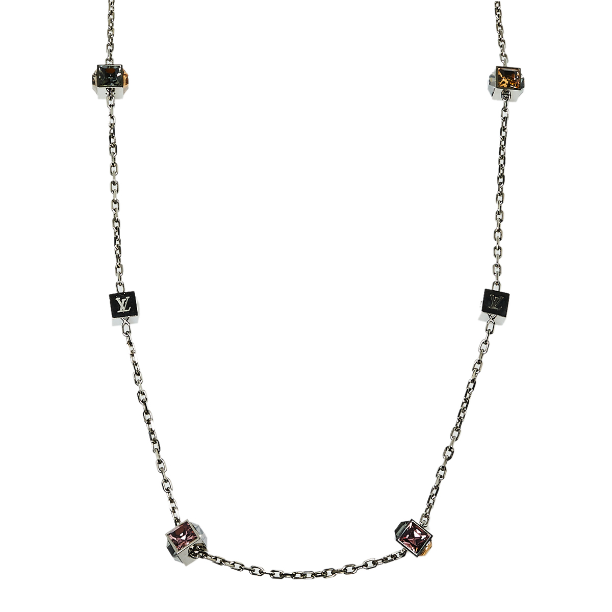 

Louis Vuitton Gamble Crystal Silver Tone Long Necklace