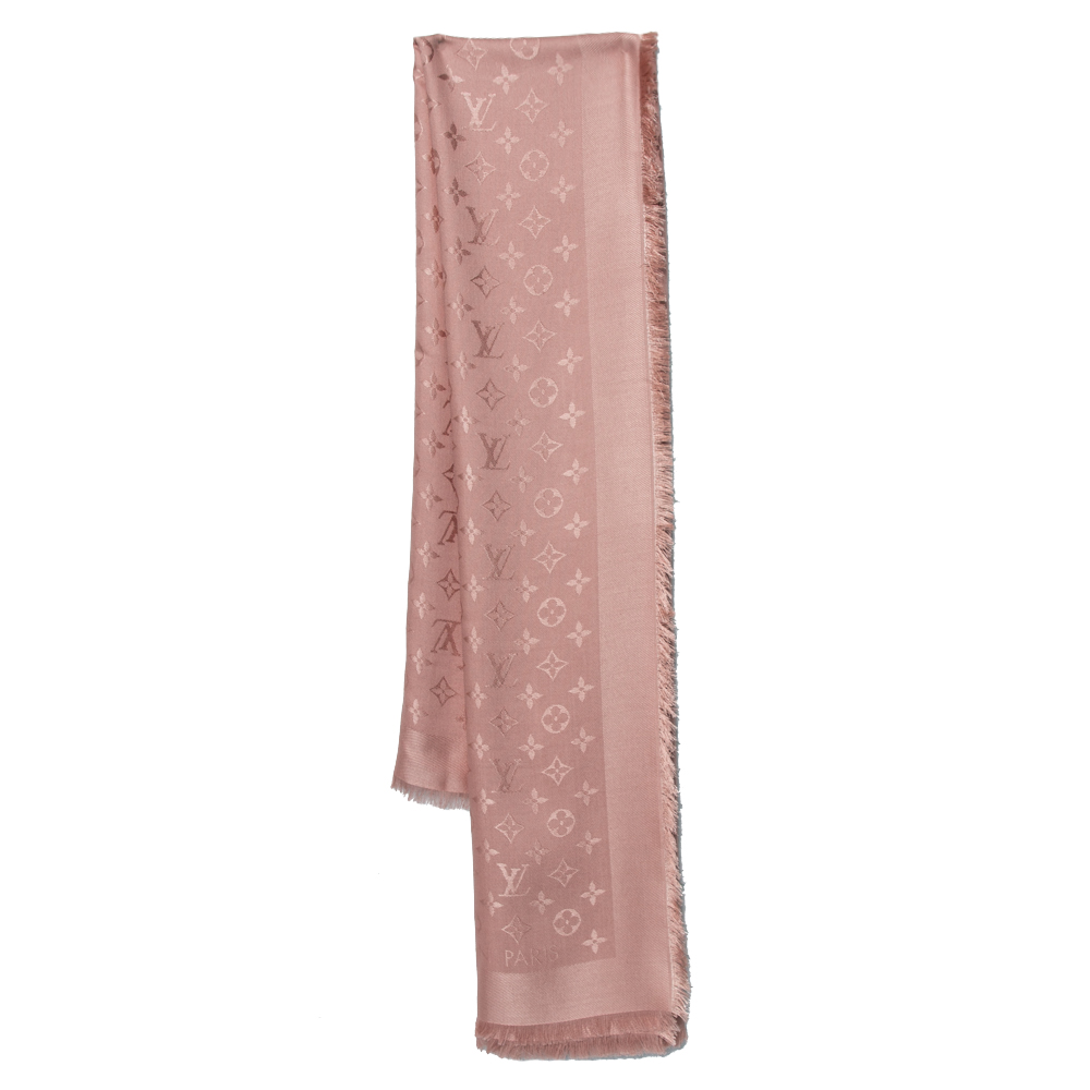 Louis Vuitton Light Pink Wool & Silk Monogram Square Shawl