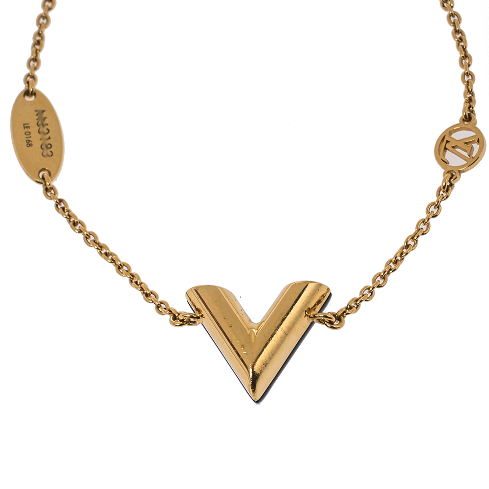 

Louis Vuitton Black Lacquer Studded Essential V Chain Link Bracelet, Gold