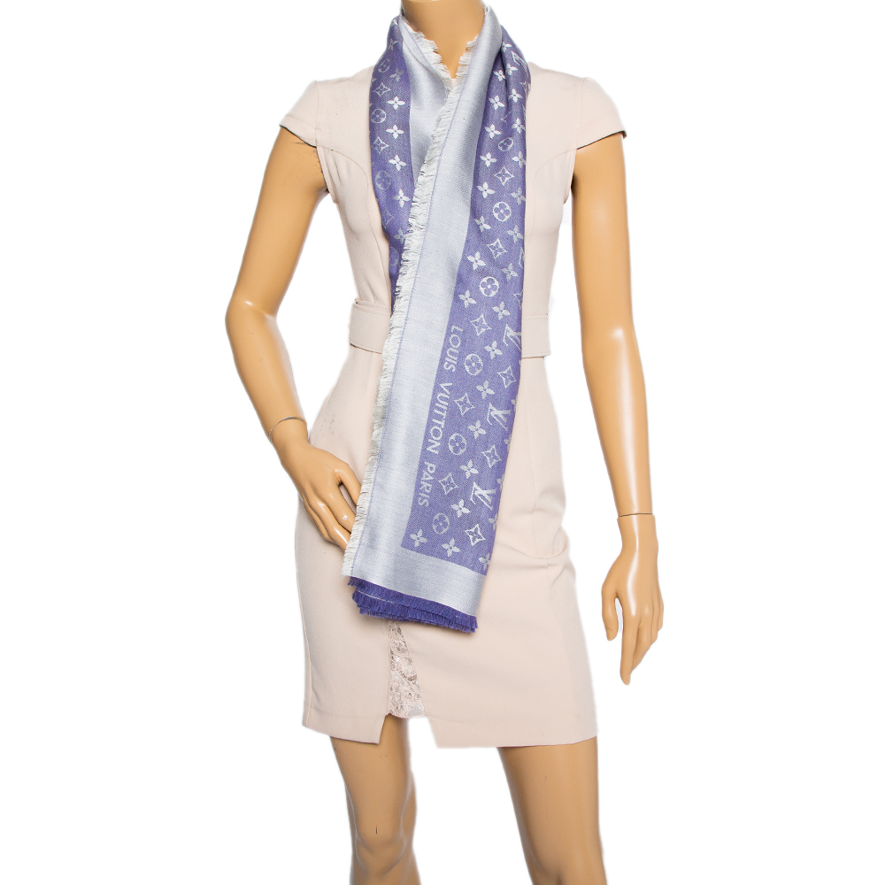 

Louis Vuitton Purple Monogram Silk & Wool Denim Shawl