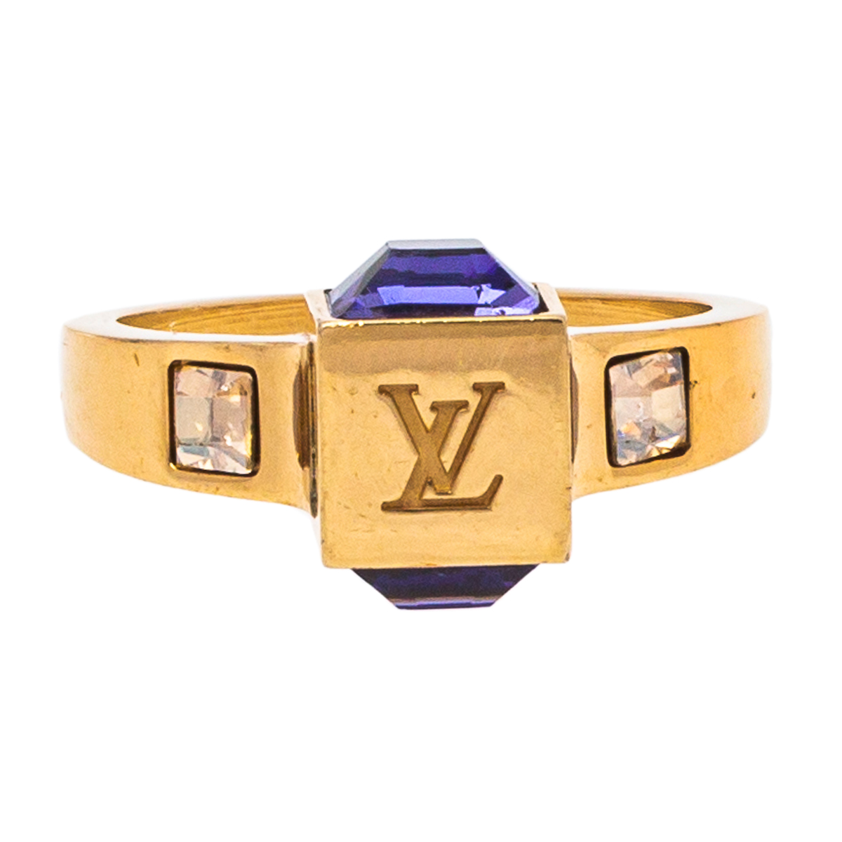 

Louis Vuitton Gold Tone Gamble Crystal Ring Size
