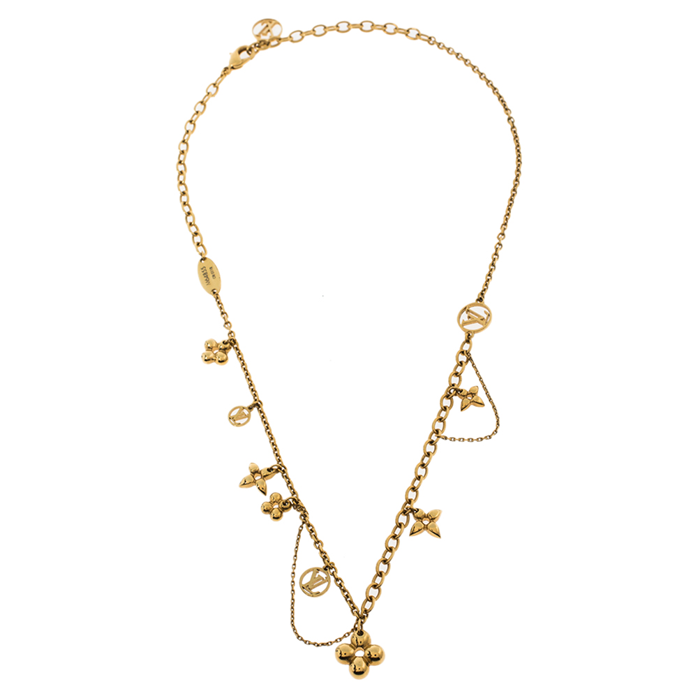 

Louis Vuitton Blooming Supple Gold Tone Charm Necklace