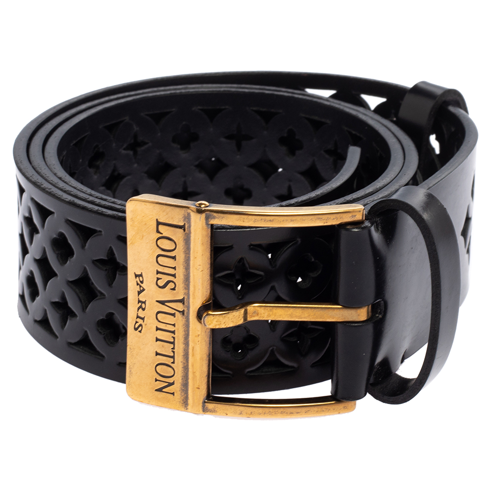 

Louis Vuitton Black Laser Cut Leather Buckle Belt