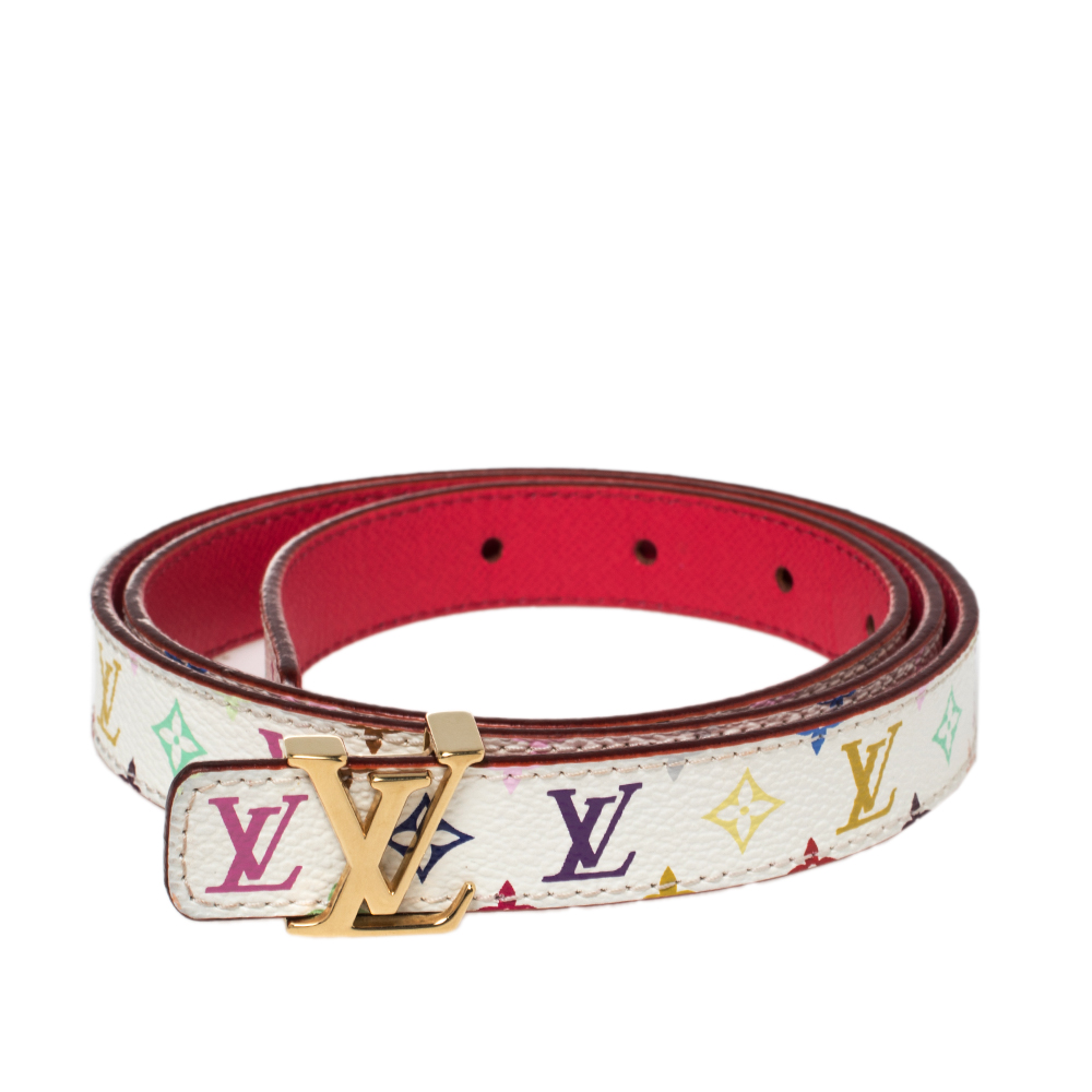 

Louis Vuitton White Monogram Multicolore Canvas LV Initiales Slim Belt