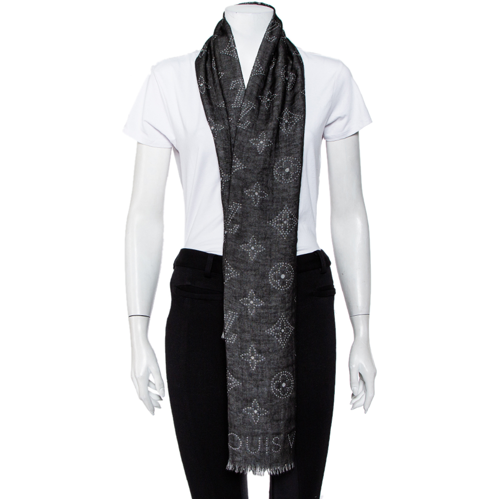 

Louis Vuitton Two Tone Logo Wool & Silk Scarf, Black
