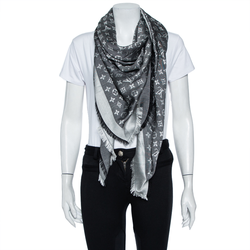 

Louis Vuitton Black Logo Monogram Denim Silk & Wool Square Shawl