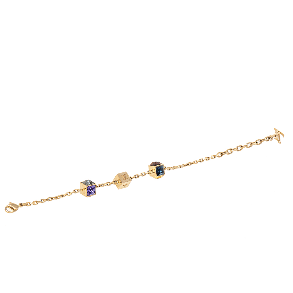 

Louis Vuitton Gold Tone Crystal Rainbow Gamble Bracelet, Multicolor