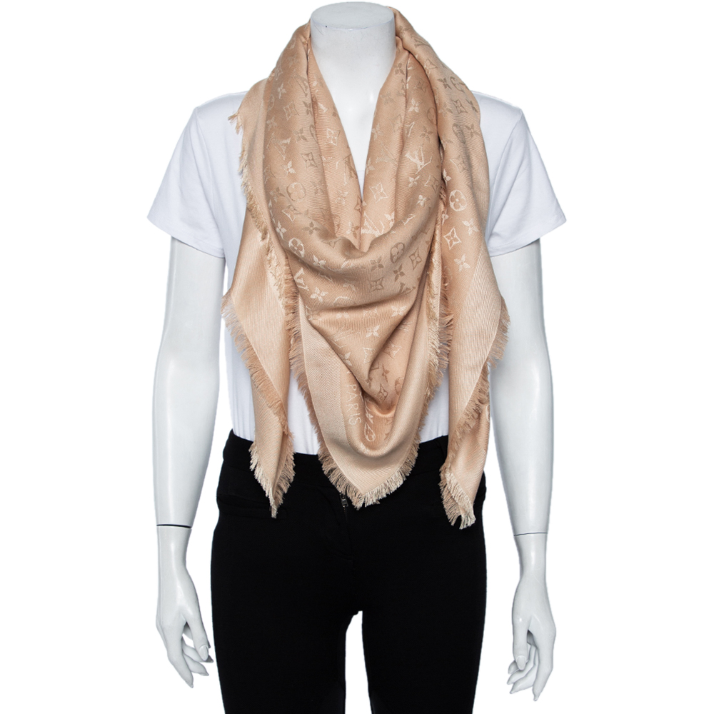 

Louis Vuitton Cream Logo Monogram Silk & Wool Scarf