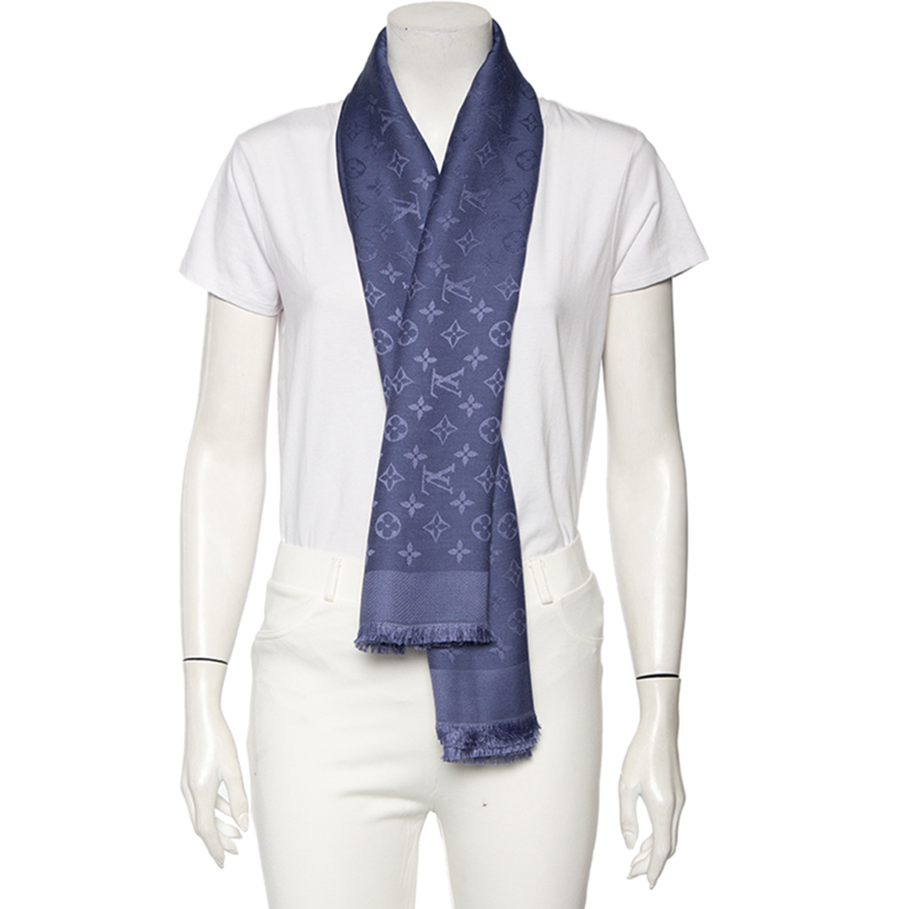 

Louis Vuitton Navy Blue Monogram Silk & Wool Shawl