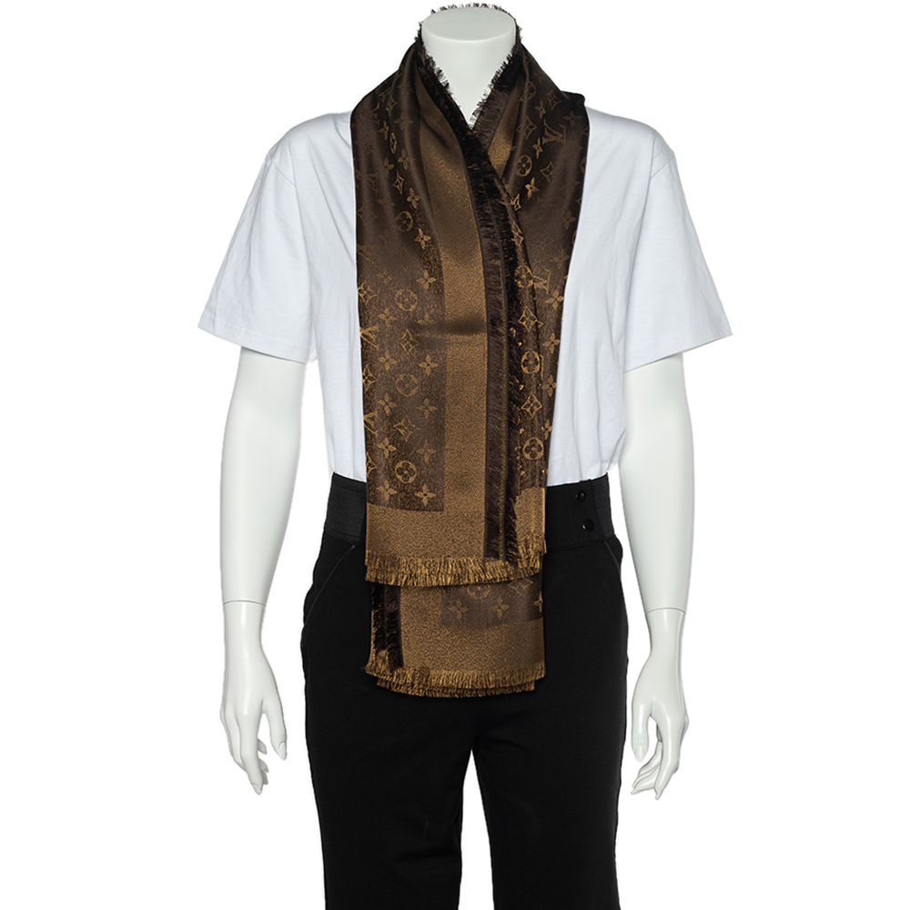 

Louis Vuitton Brown Monogram Silk & Wool Shine Shawl