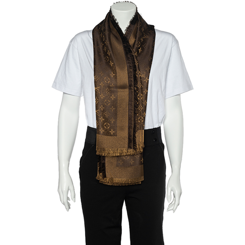 

Louis Vuitton Brown Monogram Silk & Wool Shine Shawl