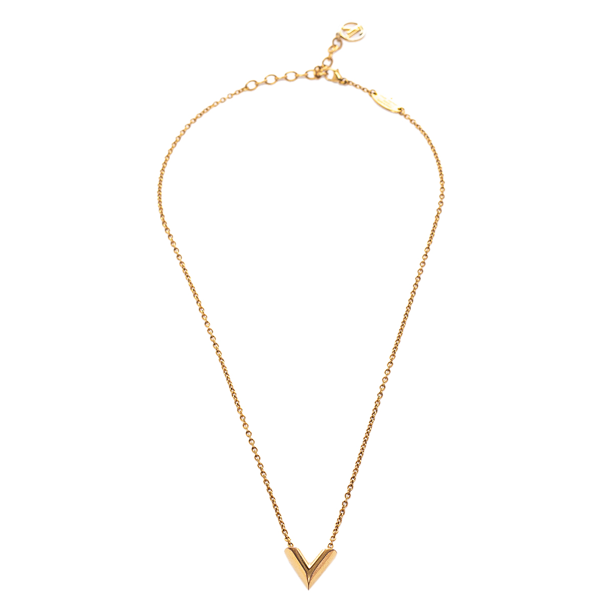 

Louis Vuitton Gold Tone Essential V Pendant Necklace