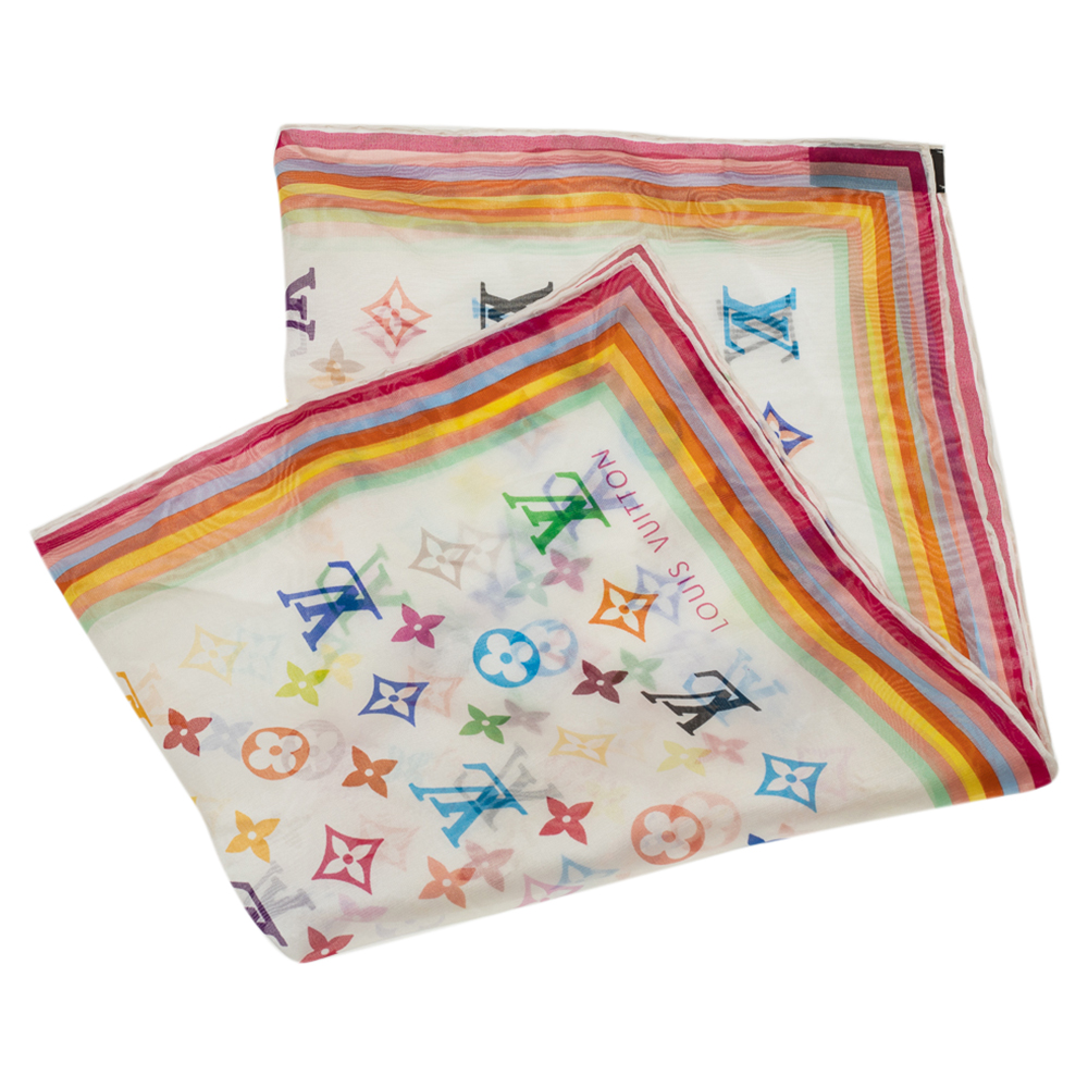 

Louis Vuitton x Takashi Murakami White Monogram Print Silk Square Scarf