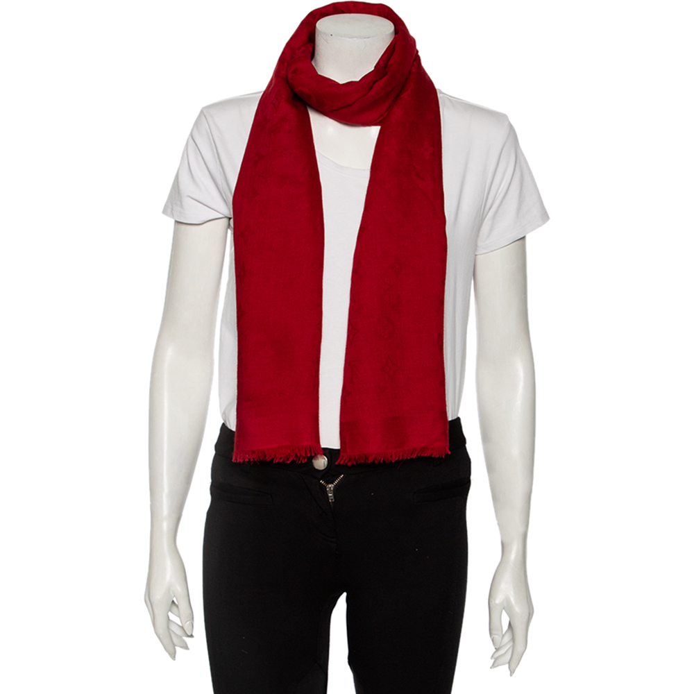 

Louis Vuitton Red Monogram Cashmere & Wool Scarf