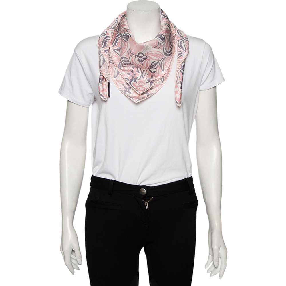 

Louis Vuitton Pink & Grey Monokinawa Printed Silk Square Scarf