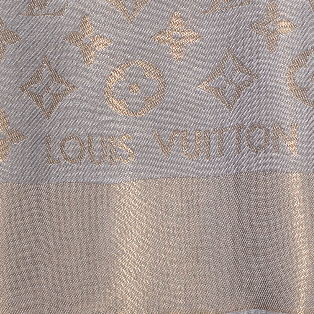 LOUIS VUITTON Silk Wool Monogram Shawl Greige 229750