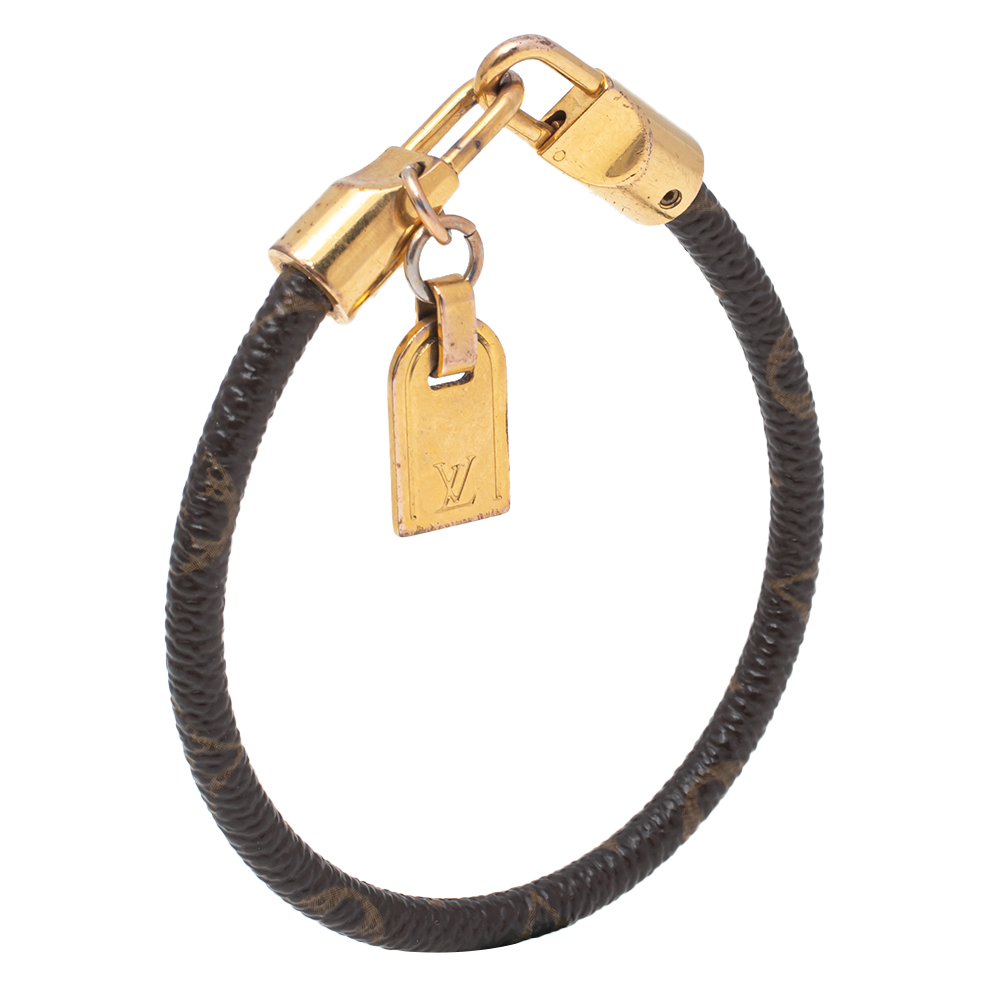 

Louis Vuitton Brown Monogram Leather Luck It Gold Tone Bracelet