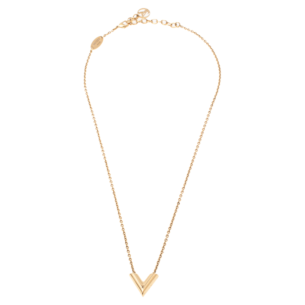 

Louis Vuitton Gold Tone Essential V Pendant Necklace