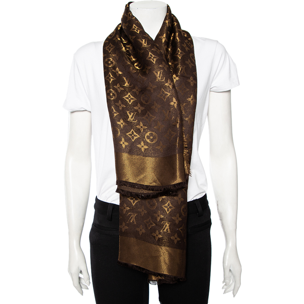 

Louis Vuitton Brown Monogram Silk Shine Scarf