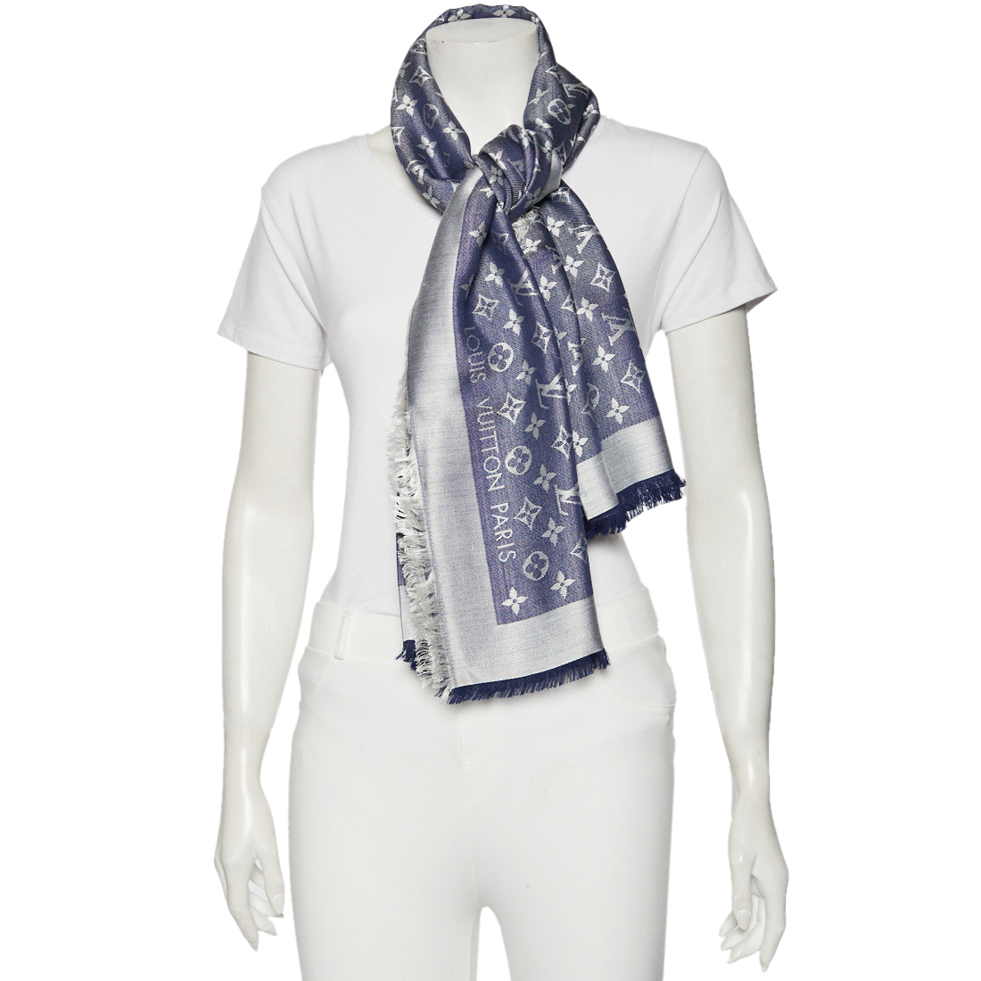 

Louis Vuitton Blue Monogram Silk Wool Denim Shawl