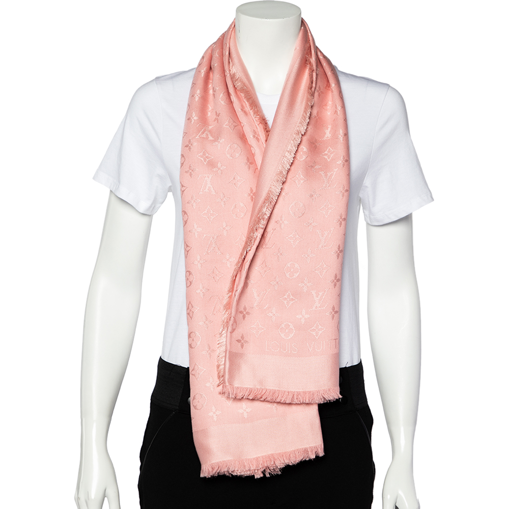 

Louis Vuitton Rose Monogram Silk & Wool Denim Shawl, Pink