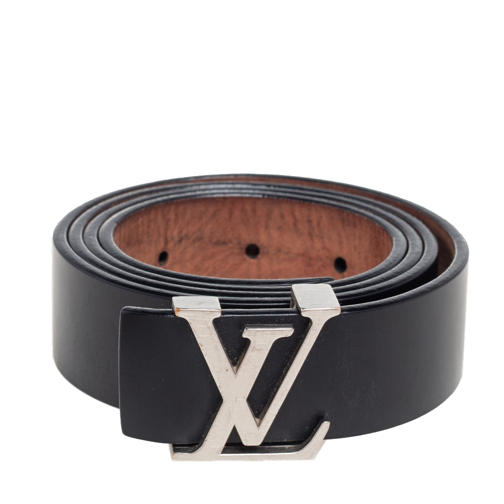 

Louis Vuitton Black Glossy Leather Initiales Slim Buckle Belt