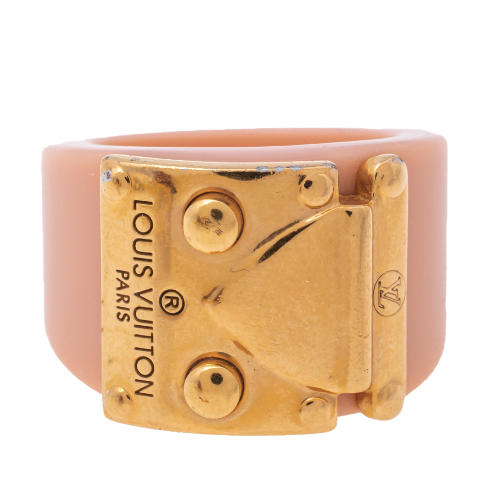 

Louis Vuitton Lock Me Blush Pink Resin Gold Tone Ring Size