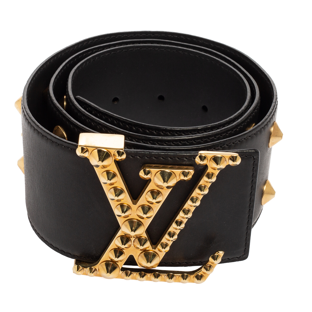 

Louis Vuitton Black Studded Leather Clous Initiales Waist Belt