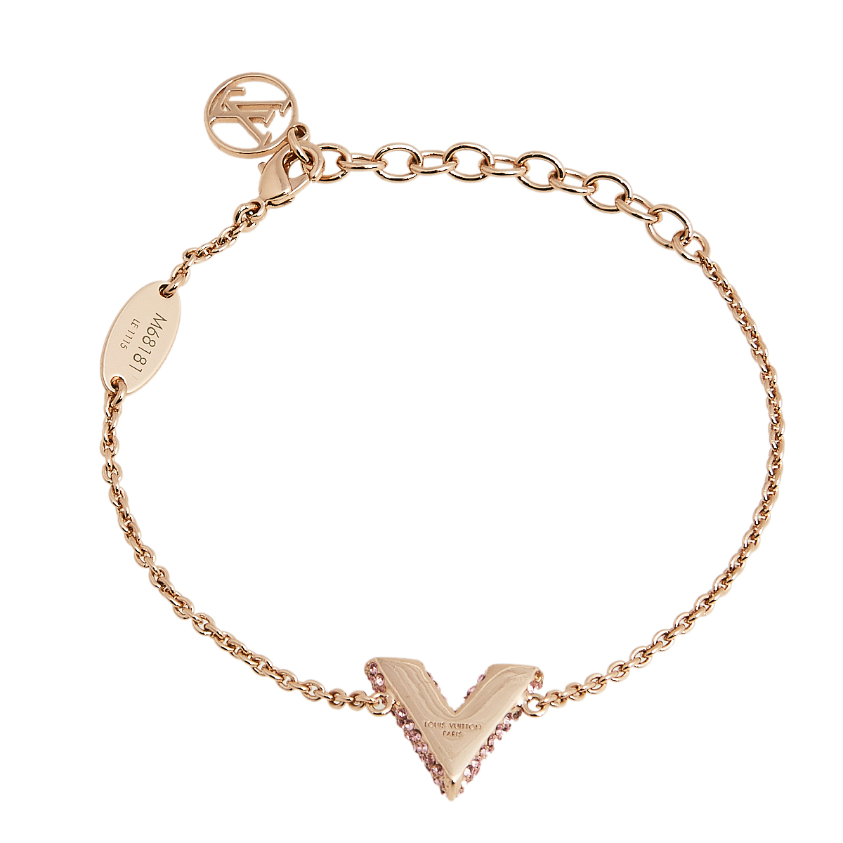 

Louis Vuitton Essential V Pink Crystal Rose Gold Tone Chain Link Bracelet