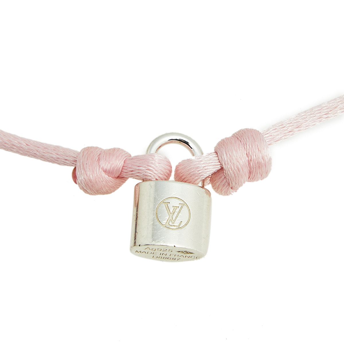 

Louis Vuitton Lock It Silver Adjustable Pink Cord Bracelet