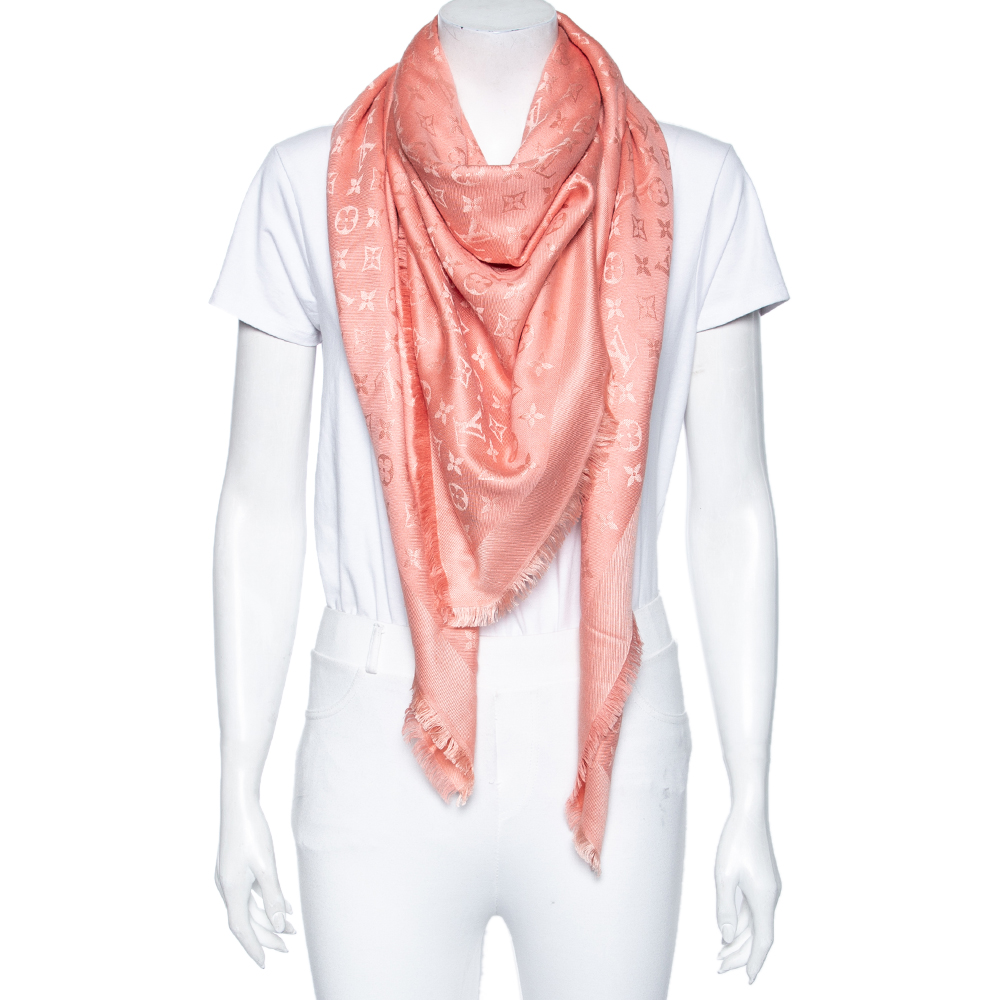 

Louis Vuitton Light Pink Logo Monogram Silk & Wool Scarf