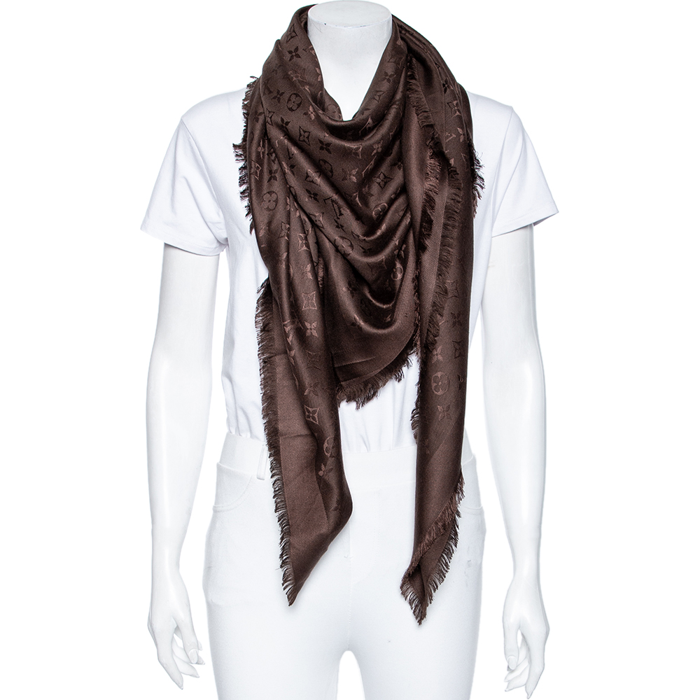 

Louis Vuitton Brown Logo Monogram Silk & Wool Scarf