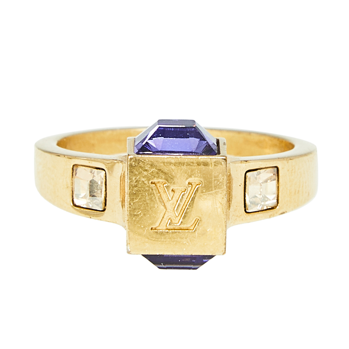 

Louis Vuitton Gold Tone Crystal Gamble Ring Size EU 56, Purple