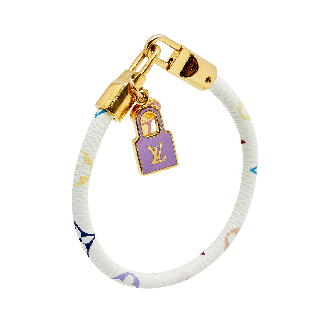 

Louis Vuitton White Monogram Leather Luck It Multicolor Enamel and Gold Tone Metal Charm Bracelet