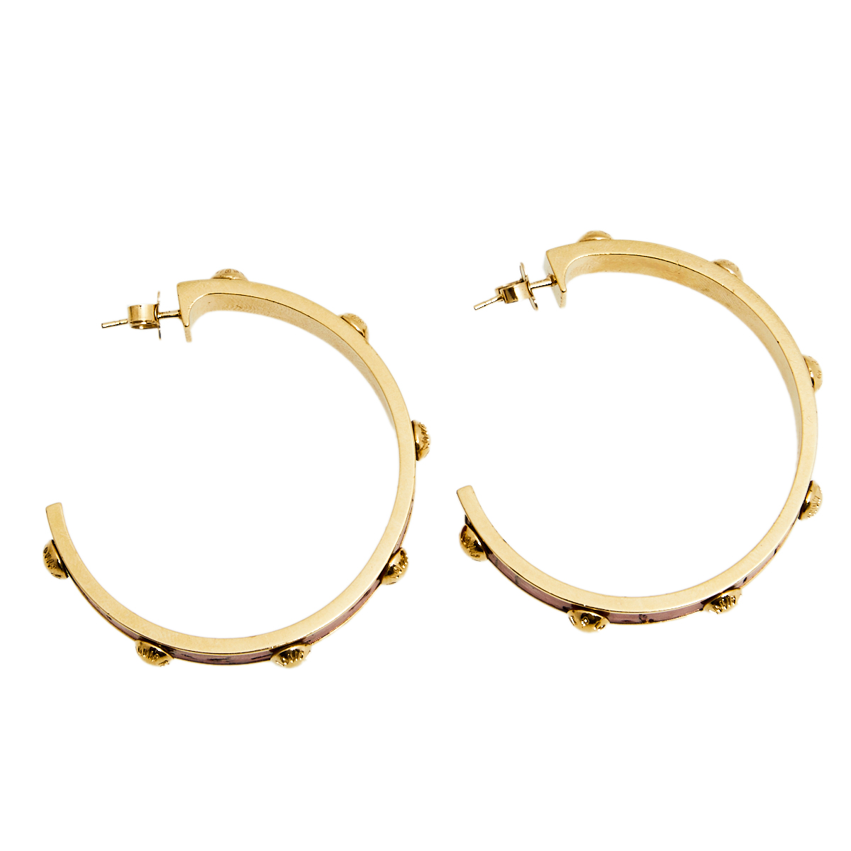 

Louis Vuitton Gimme A Clue Lacquered Wood Gold Tone Metal Hoop Earrings, Red