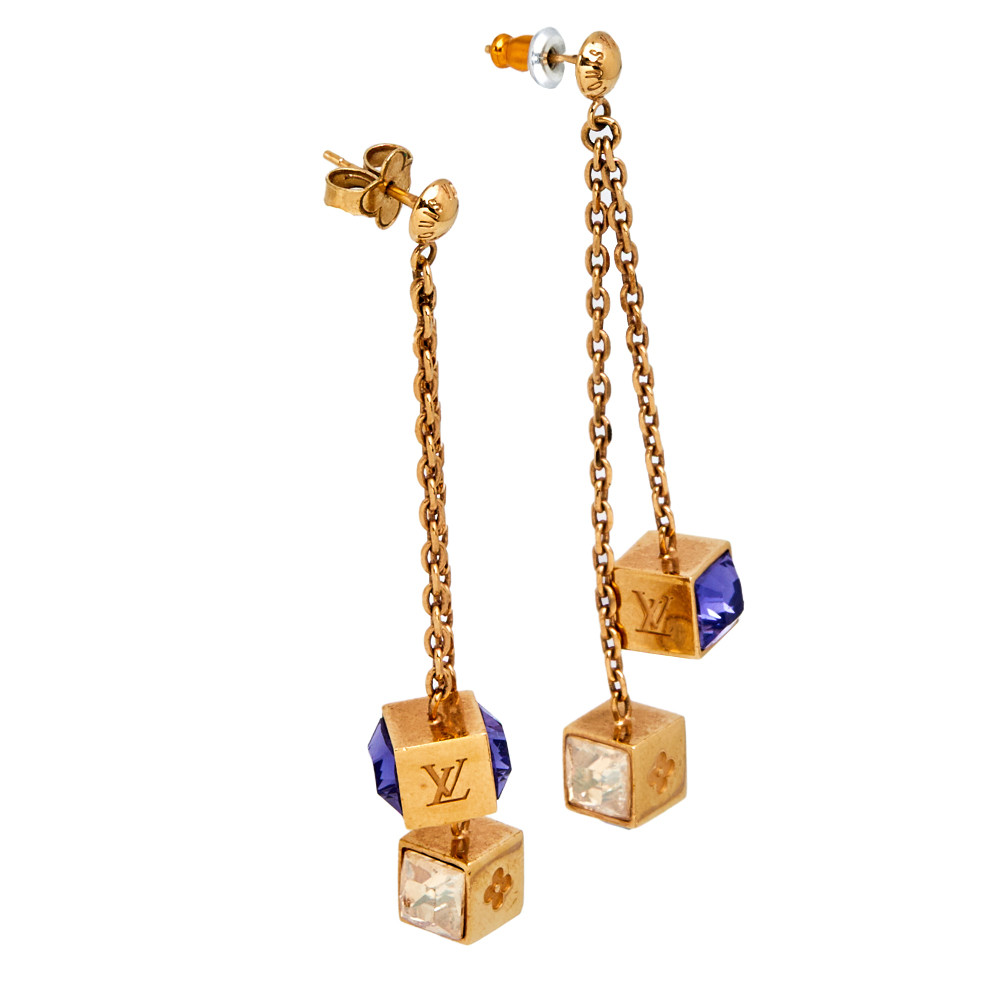 

Louis Vuitton Gamble Crystals Gold Tone Metal Earrings